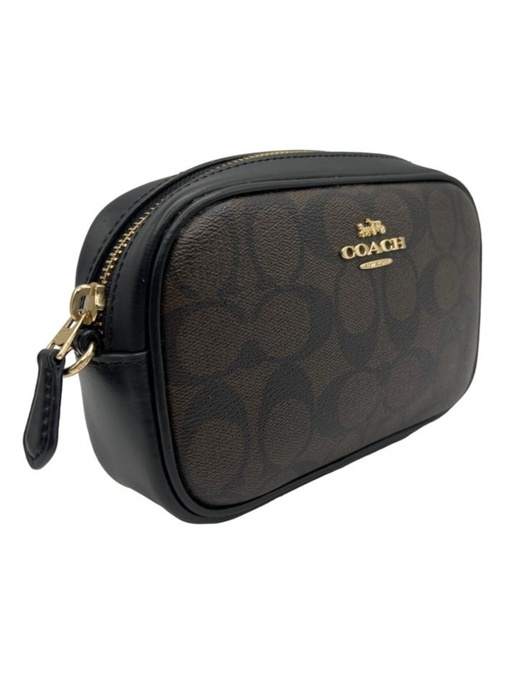 Coach Men's Brown Signature Canvas Toiletry Pouch with Black Trim